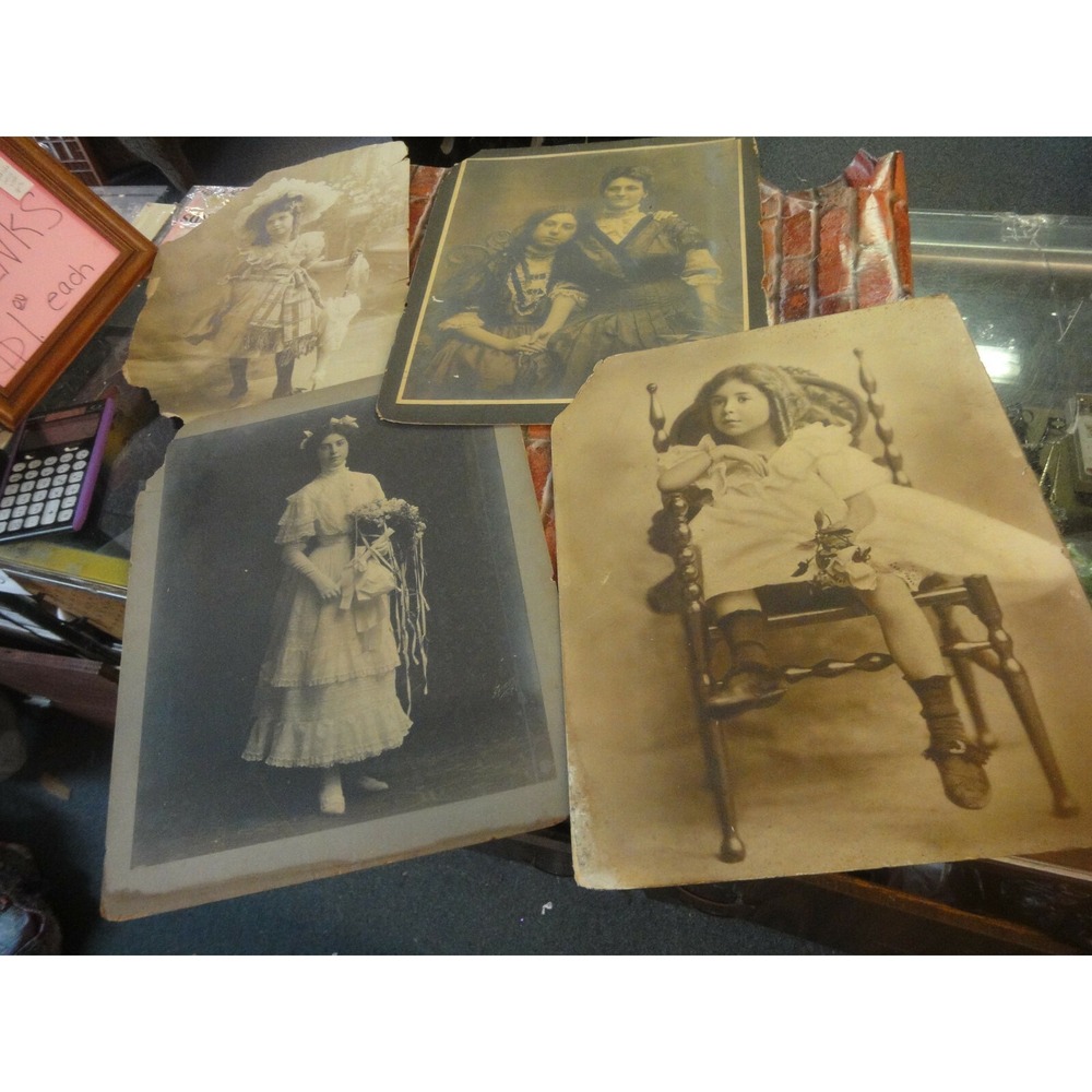 4 lot 19-20" large vintage photographs black white little girl mother daughter +